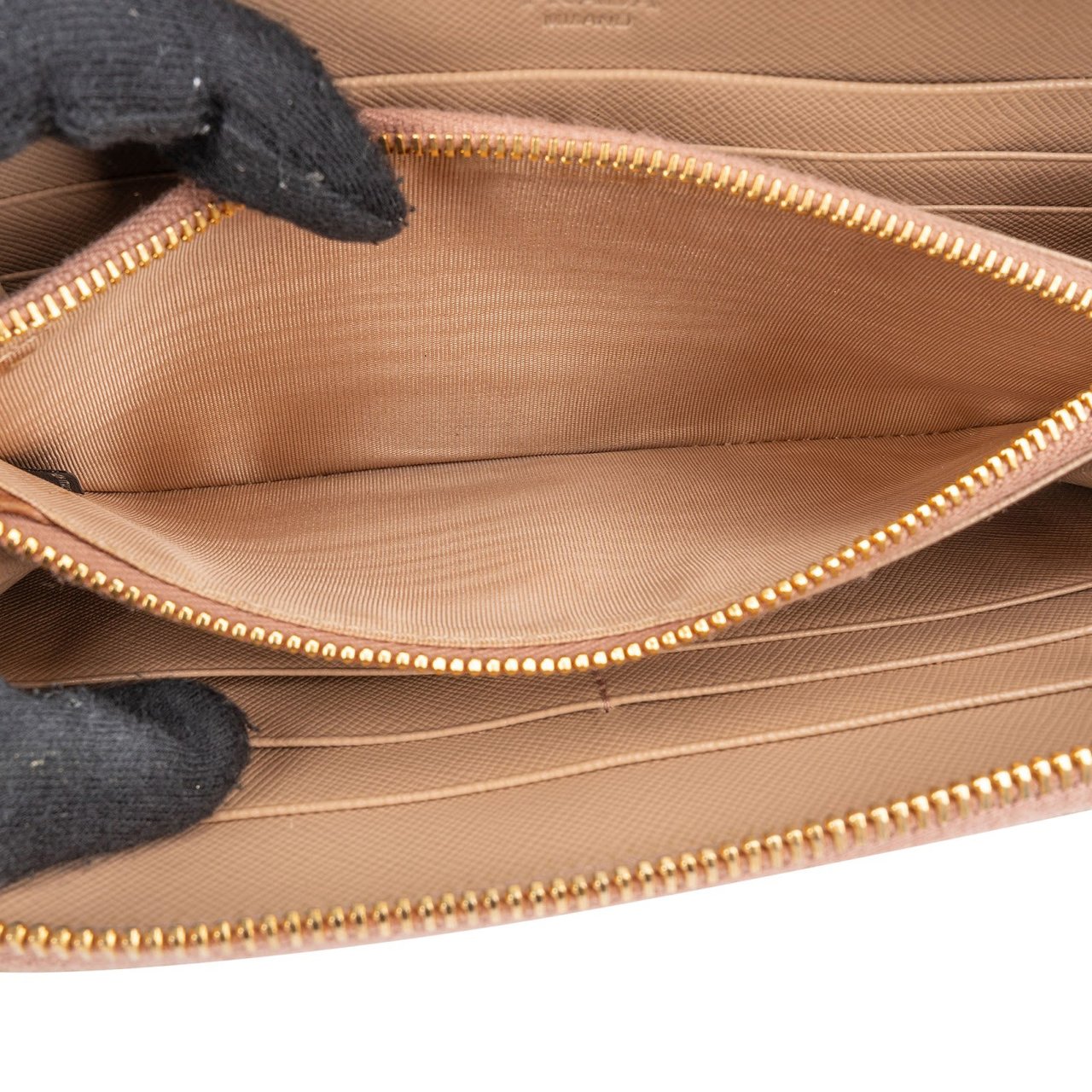Prada Saffiano Leather Zip Around Wallet Beige