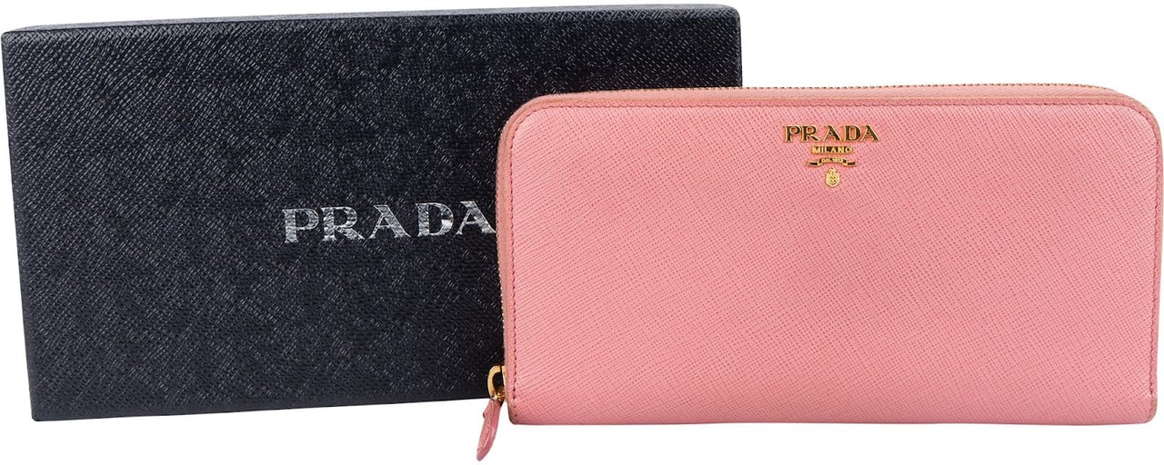Prada Saffiano Leather Zip Around Wallet Rood