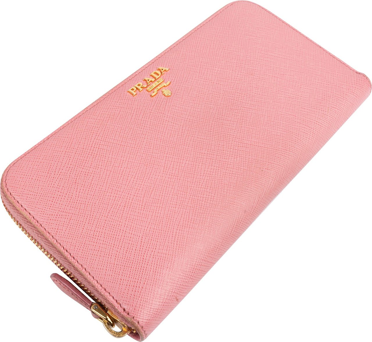 Prada Saffiano Leather Zip Around Wallet Roze
