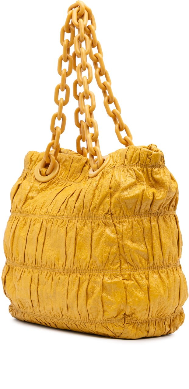 Prada Vernice Gaufre Chain Tote Geel