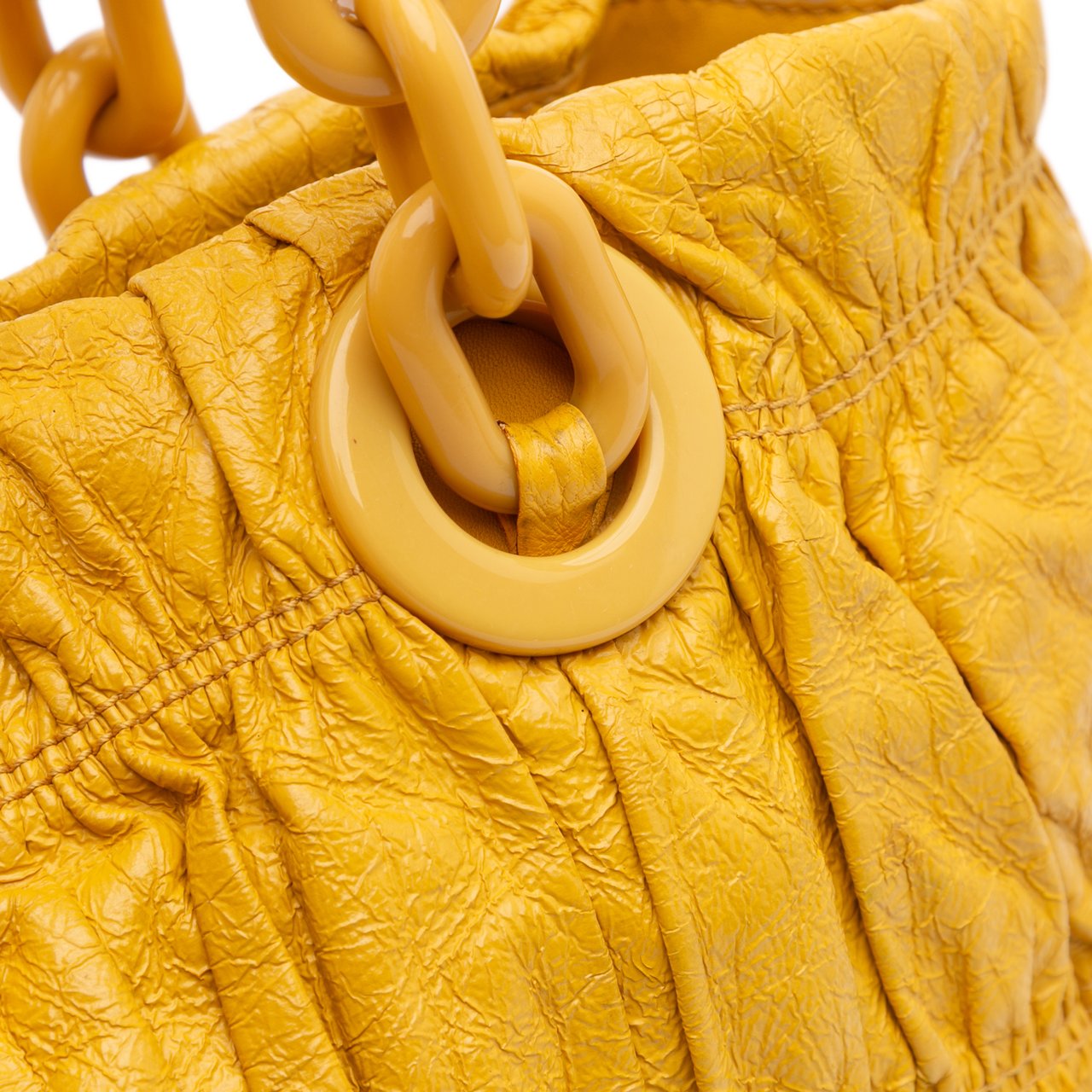 Prada Vernice Gaufre Chain Tote Geel