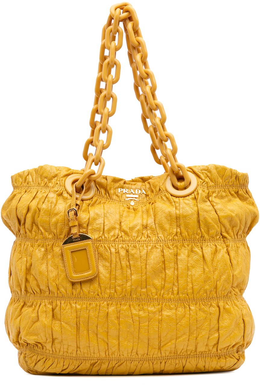 Prada Vernice Gaufre Chain Tote Geel