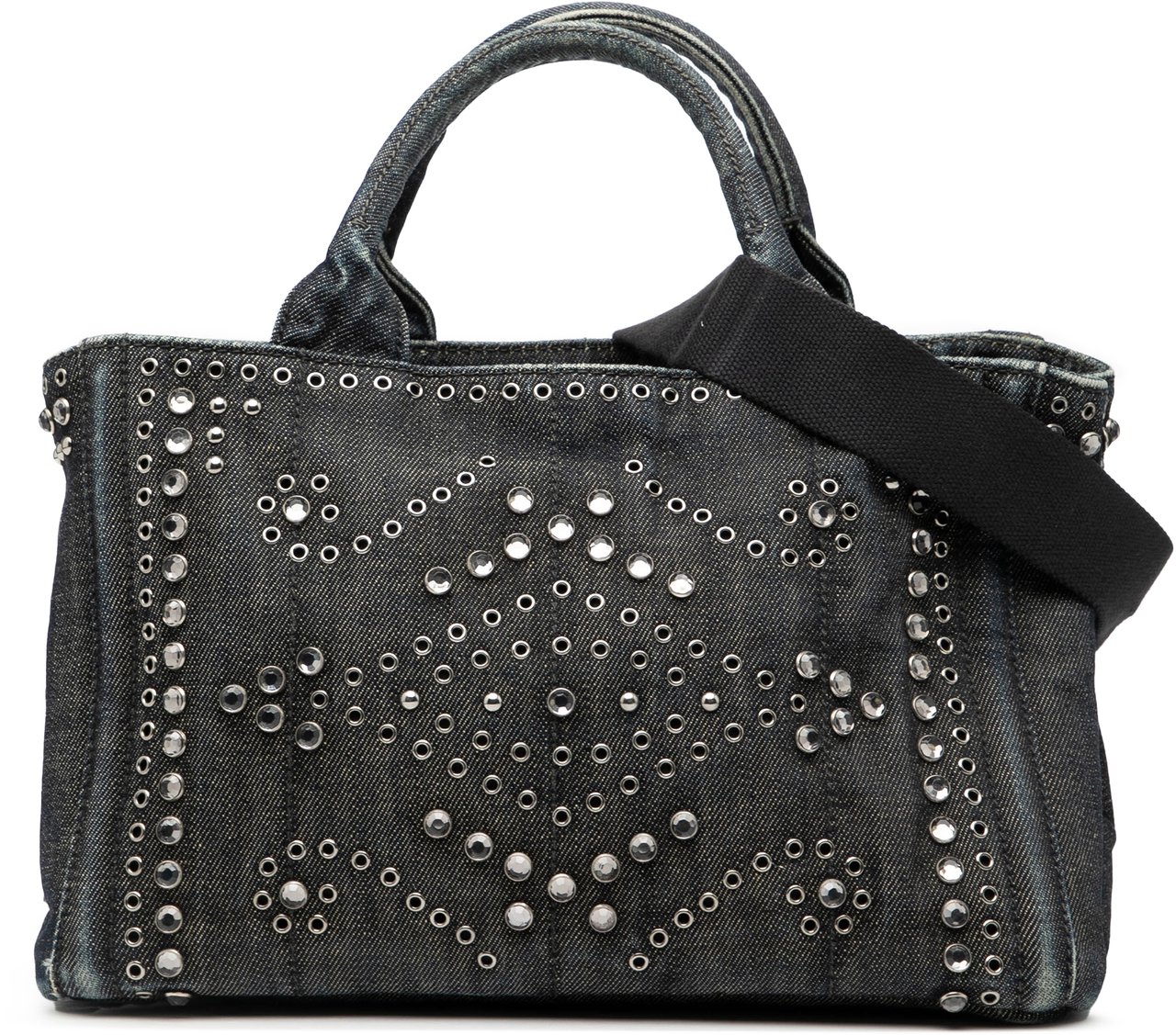 Prada Small Denim Canapa Bijoux and Grommet Satchel Blauw