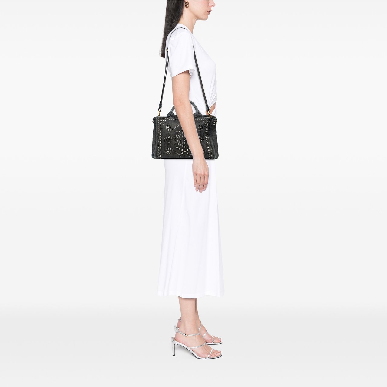 Prada Small Denim Canapa Bijoux and Grommet Satchel Blauw