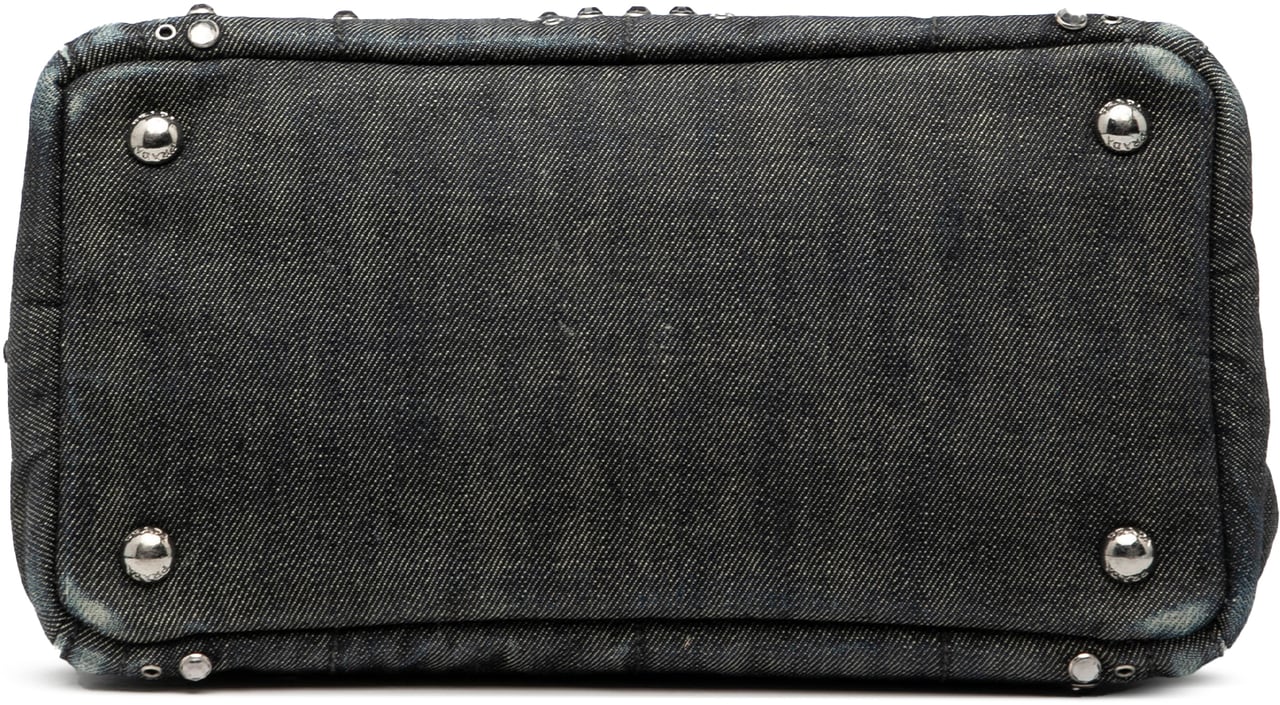 Prada Small Denim Canapa Bijoux and Grommet Satchel Blauw