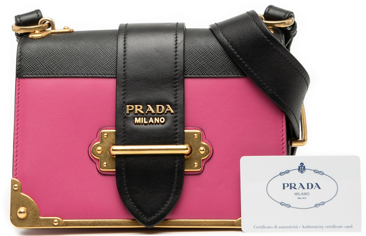 Prada Saffiano Trimmed City Calf Cahier Crossbody Roze