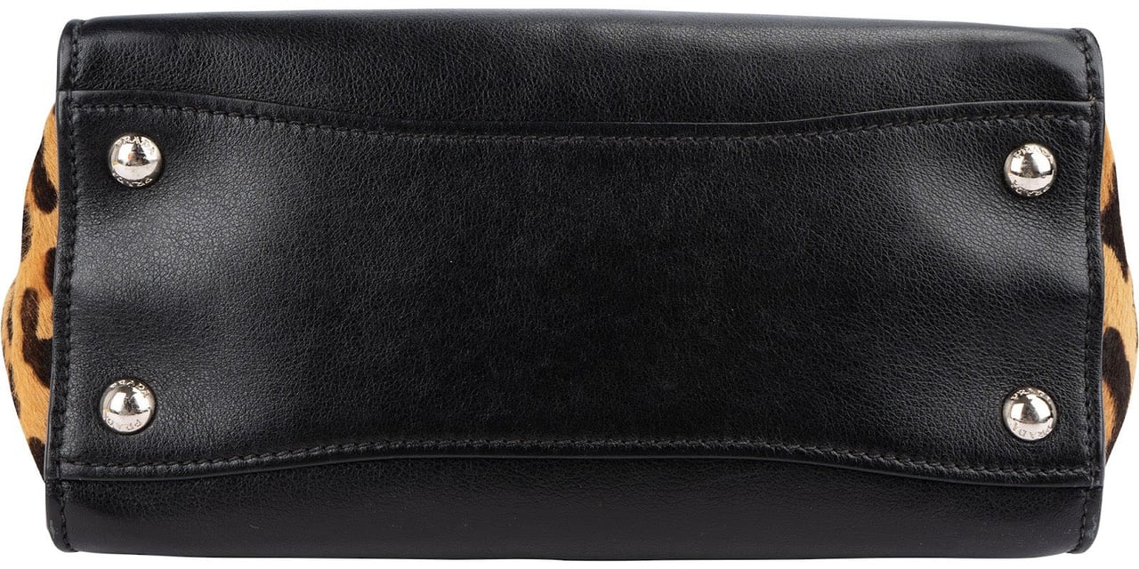 Prada Calf Leather Animal Hair Bibliothèque Handbag Zwart