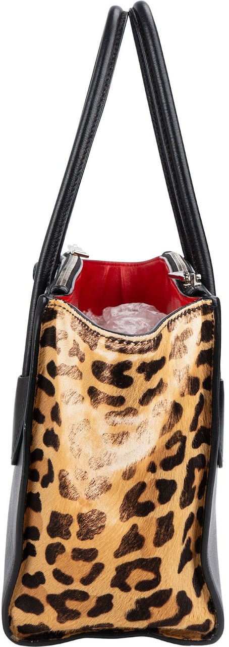 Prada Calf Leather Animal Hair Bibliothèque Handbag Zwart
