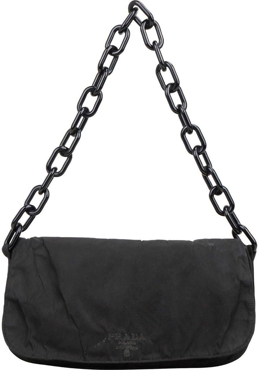 Prada Nero Tessuto Plastic Chain Shoulder Bag Zwart