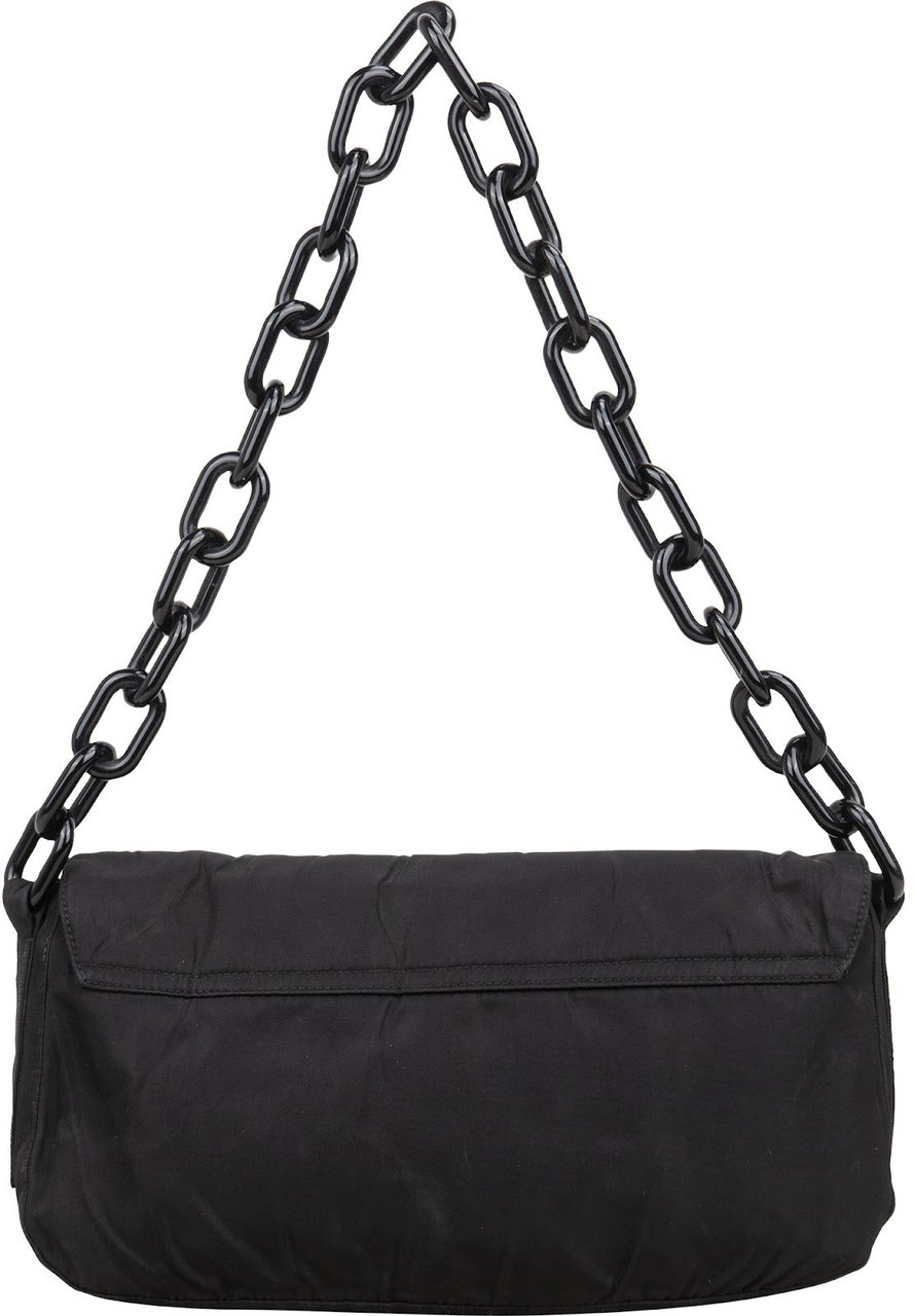 Prada Nero Tessuto Plastic Chain Shoulder Bag Zwart
