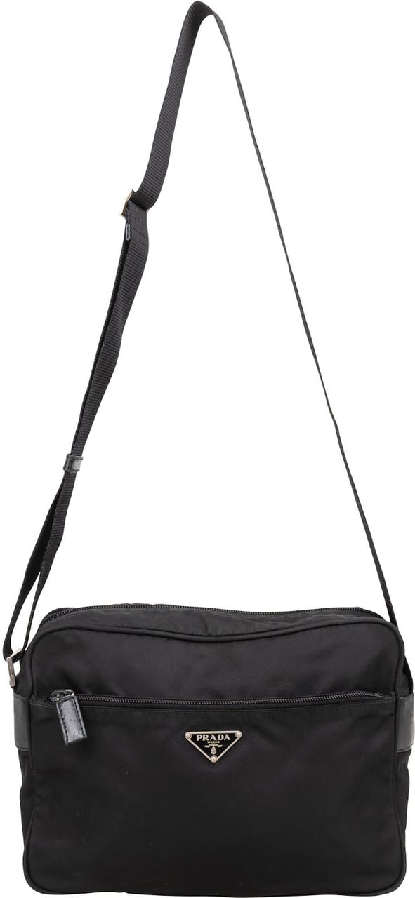 Prada Prada Nylon Triangle Messenger Crossbody Bag Zwart