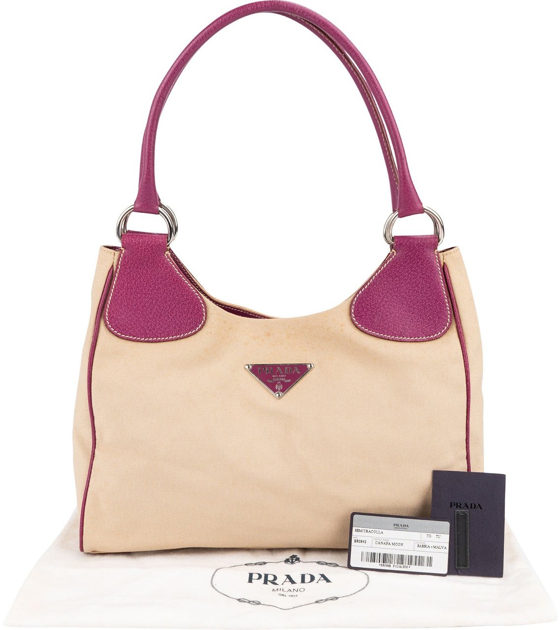 Prada Leather Semitracolla Triangle Shoulder Bag Beige