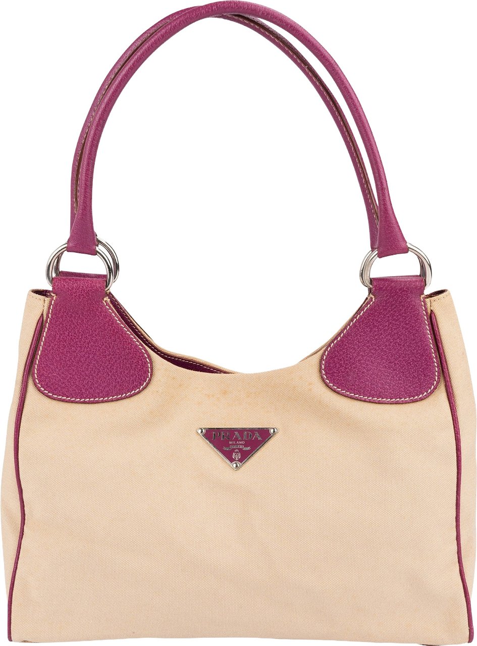 Prada Leather Semitracolla Triangle Shoulder Bag Beige