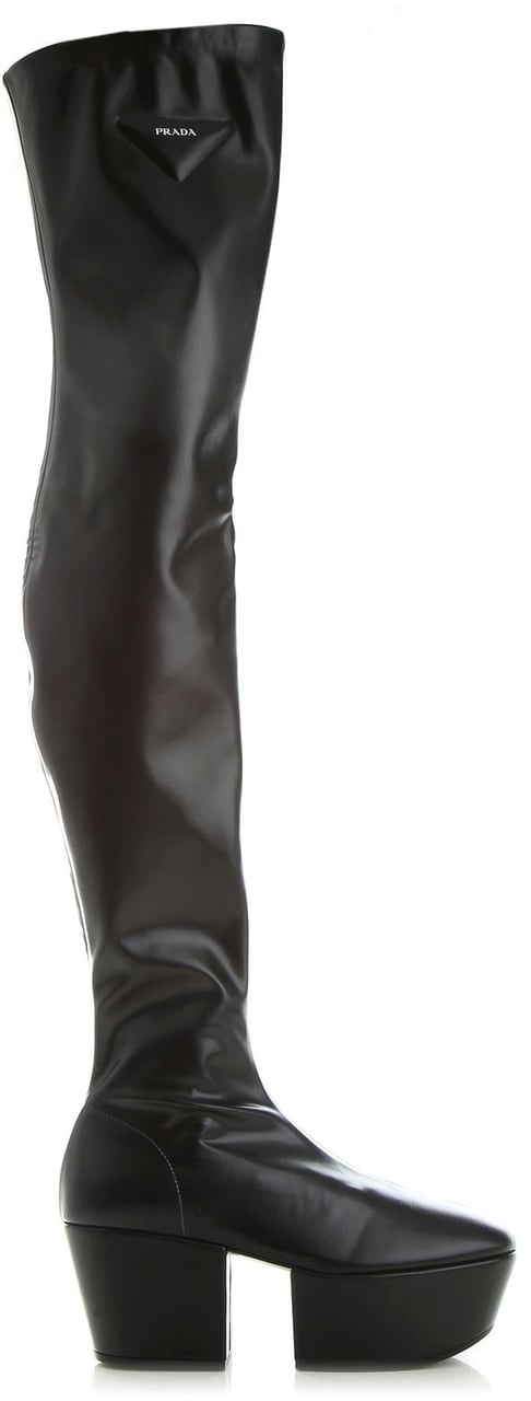 Prada Prada Leather Platform Boots Zwart