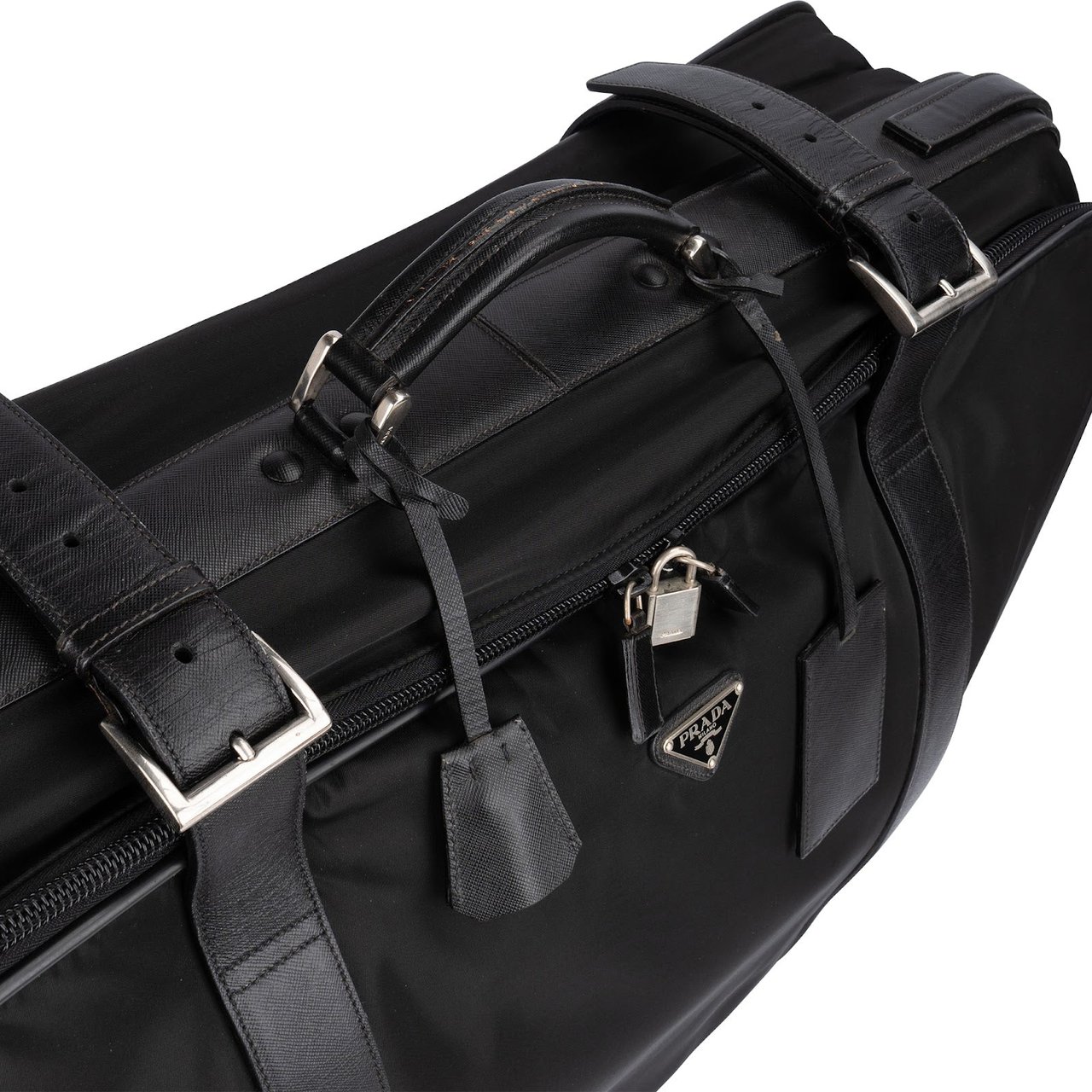 Prada Prada Saffiano Leather Weekender Garment Travel Bag Zwart