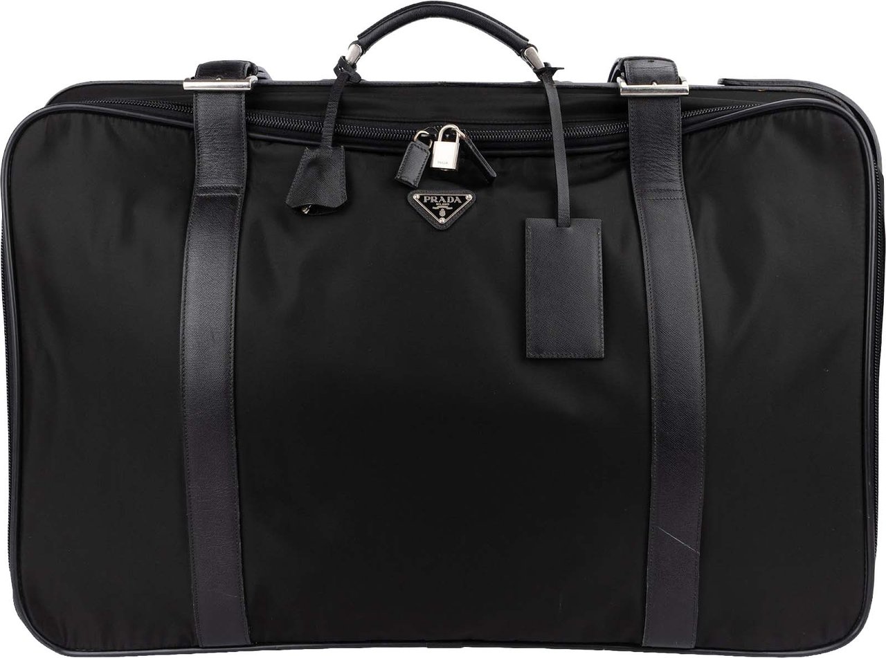 Prada Prada Saffiano Leather Weekender Garment Travel Bag Zwart