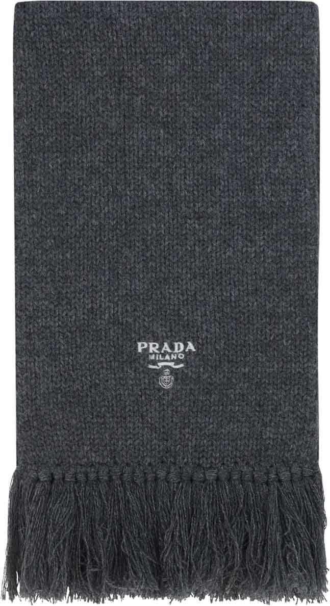 Prada Cashmere Logo Scarf Grijs