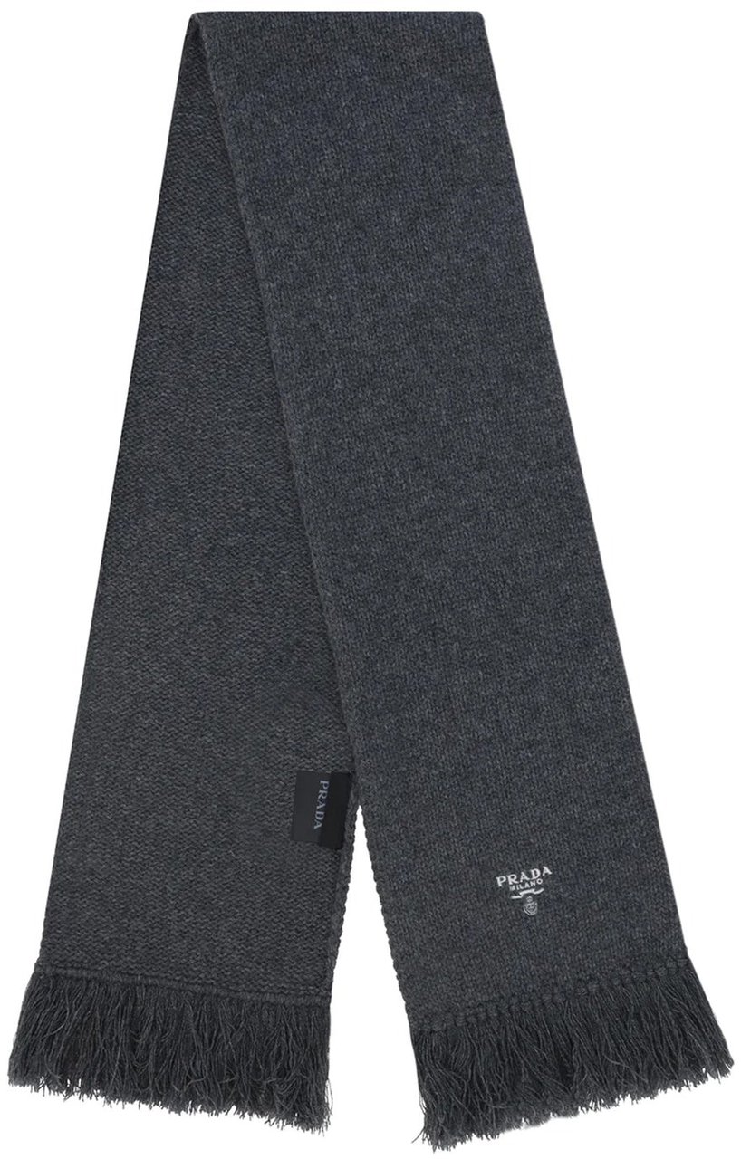 Prada Cashmere Logo Scarf Grijs