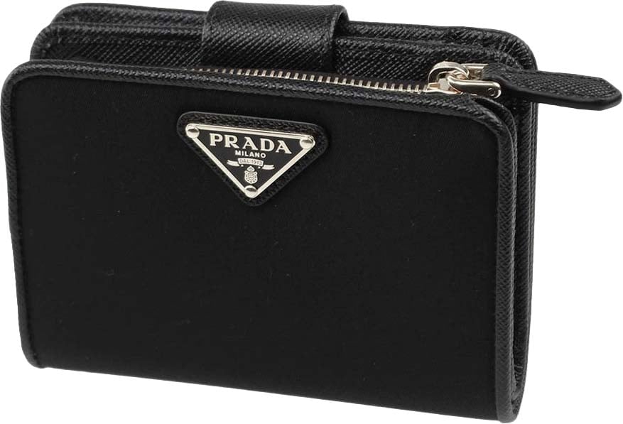 Prada Nylon and Leather French Wallet Zwart