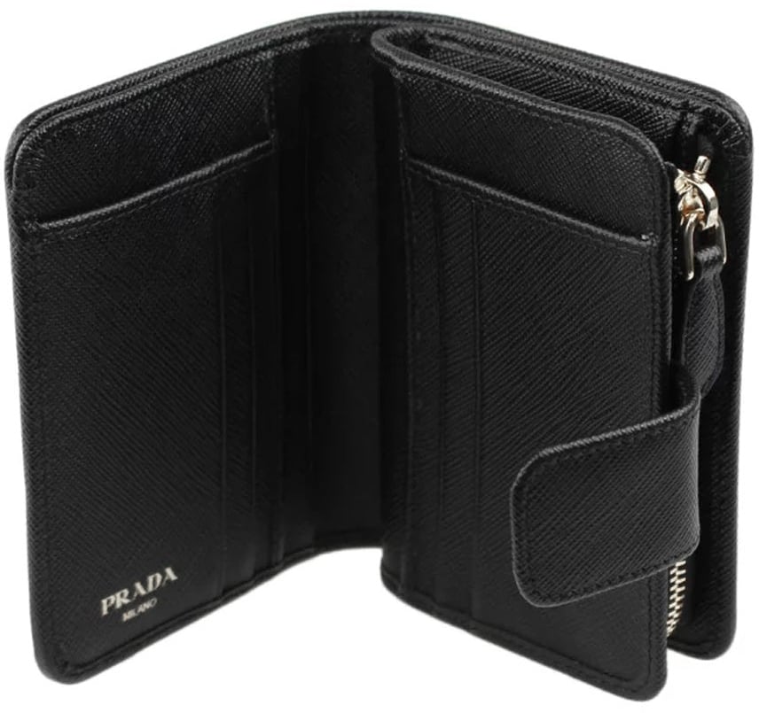 Prada Nylon and Leather French Wallet Zwart