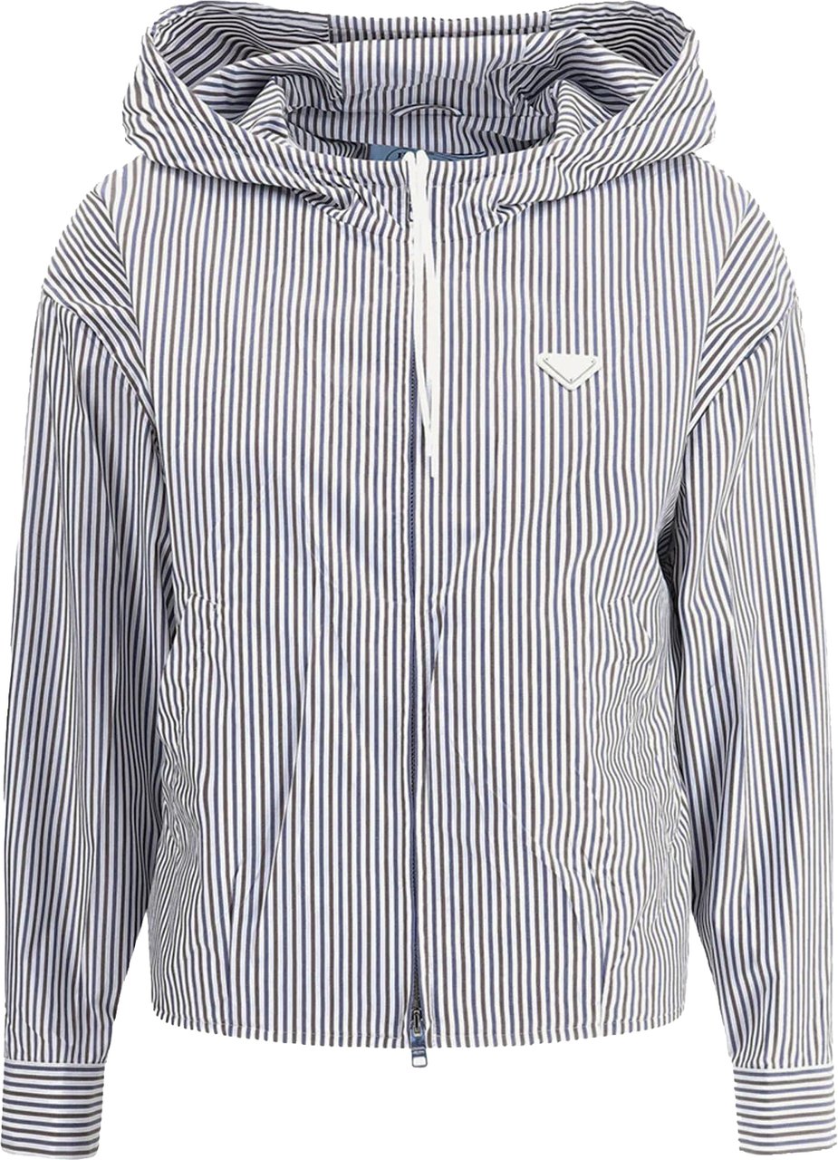 Prada Striped hooded Jacket Blauw