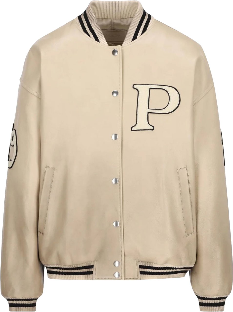 Prada Padded Leather Varsity Jacket Beige