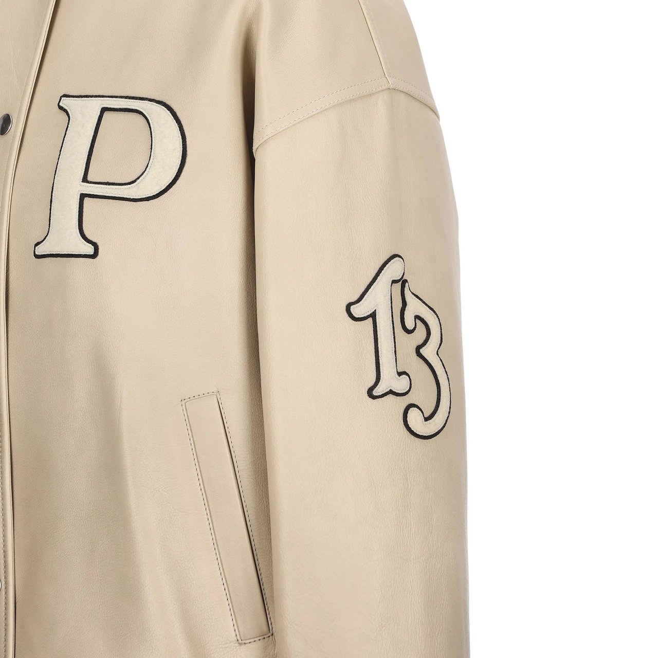 Prada Padded Leather Varsity Jacket Beige