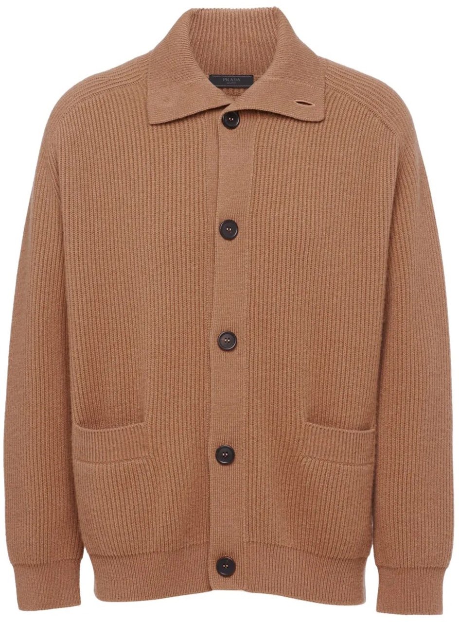 Prada Ribbed Knit Cashmere Cardigan Bruin