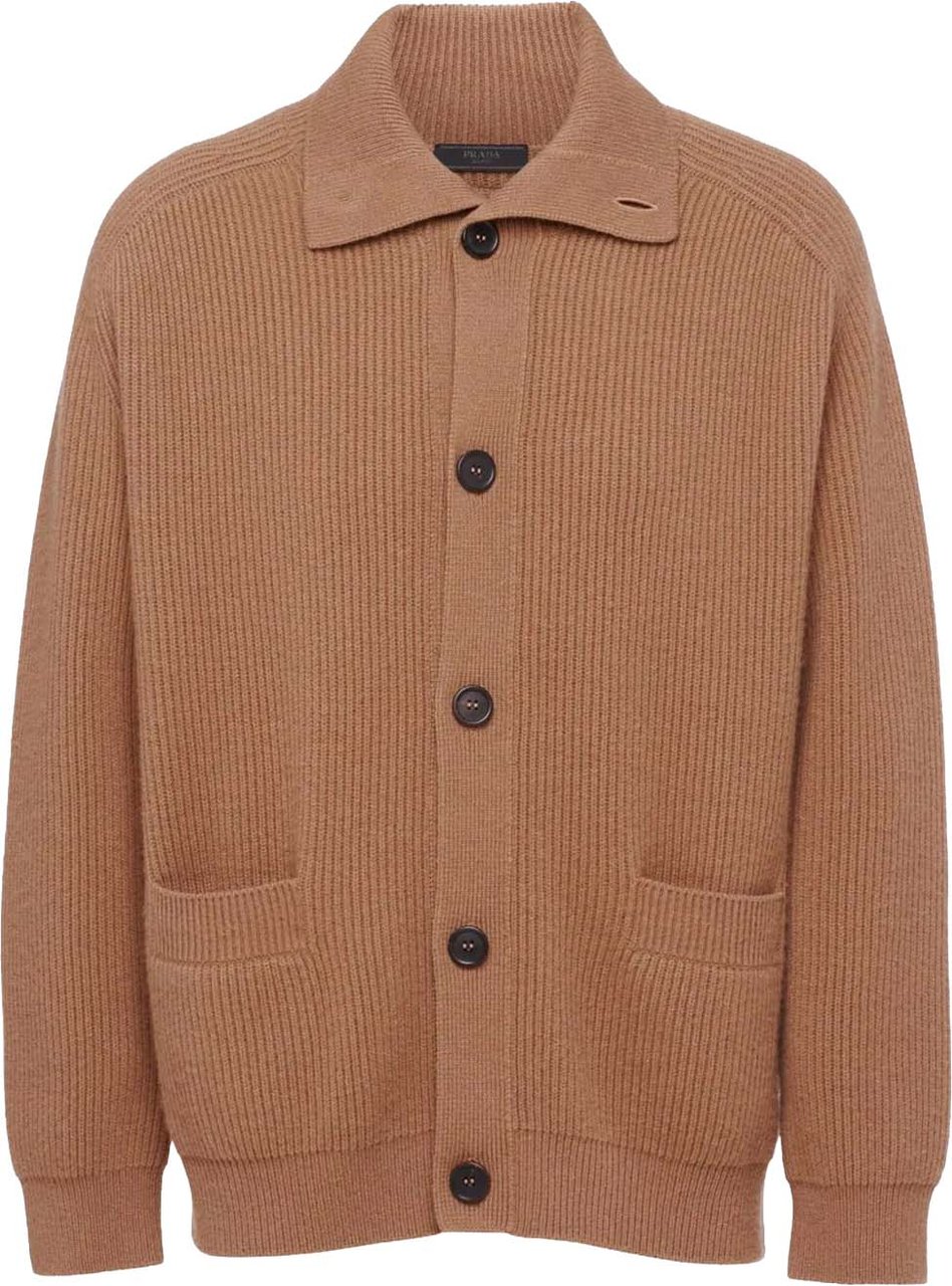 Prada Ribbed Knit Cashmere Cardigan Bruin