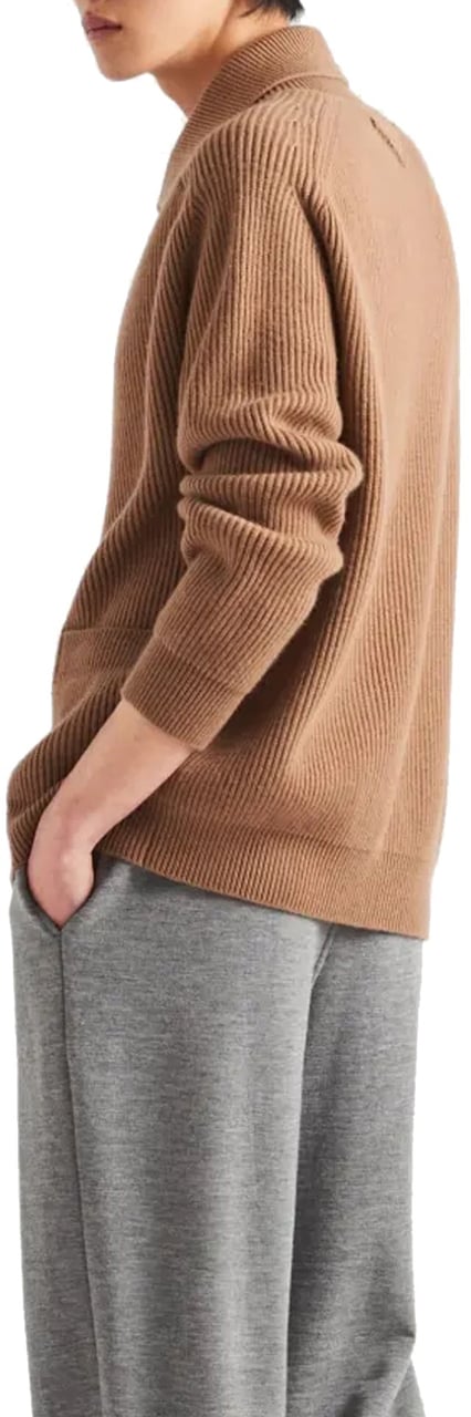 Prada Ribbed Knit Cashmere Cardigan Bruin