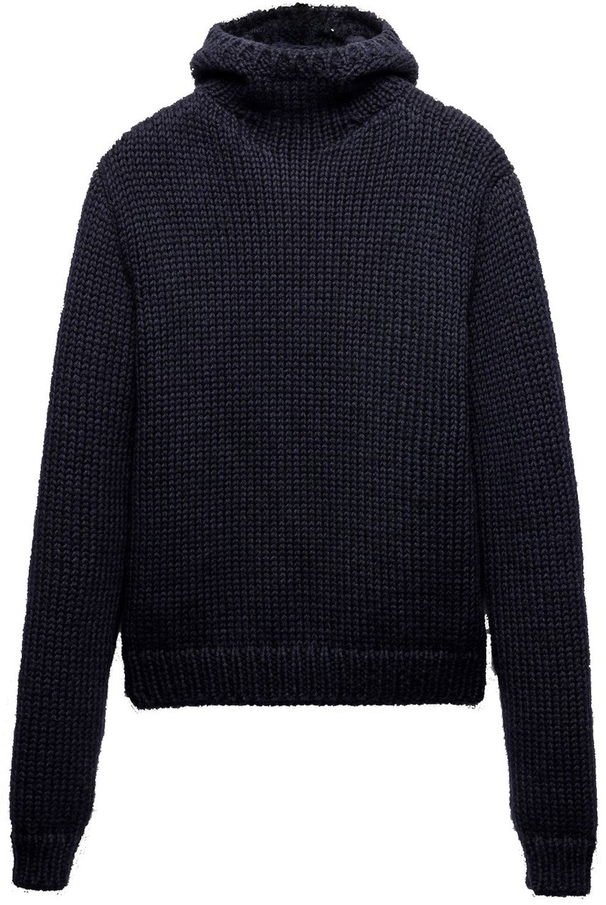 Prada Wool Hooded Sweater Blauw