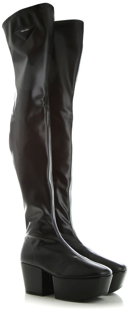 Prada Leather Platform Boots Zwart