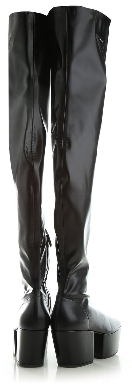 Prada Leather Platform Boots Zwart