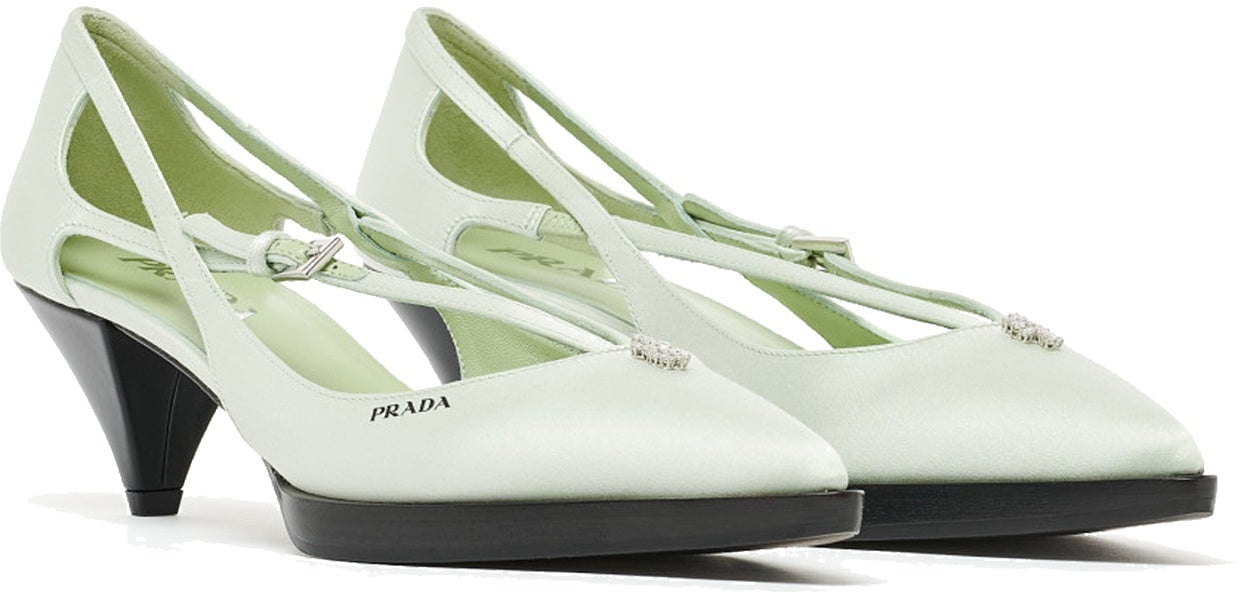 Prada Cut-Out Satin Pumps Groen
