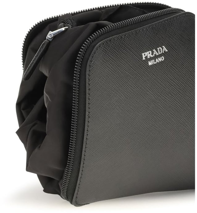 Prada Black Calf Leather Bos Taurus Shoulder Bag Zwart