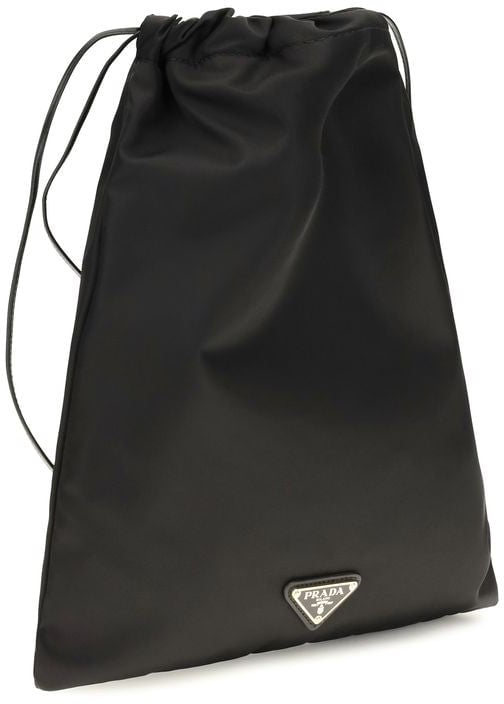Prada Black Recycled Polyamide Drawstring Shoulder Bag Zwart