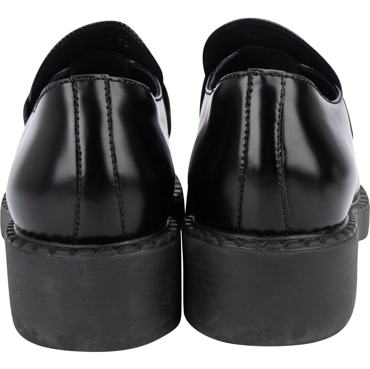 Prada Prada Black Brushed Leather Loafers (38) Zwart