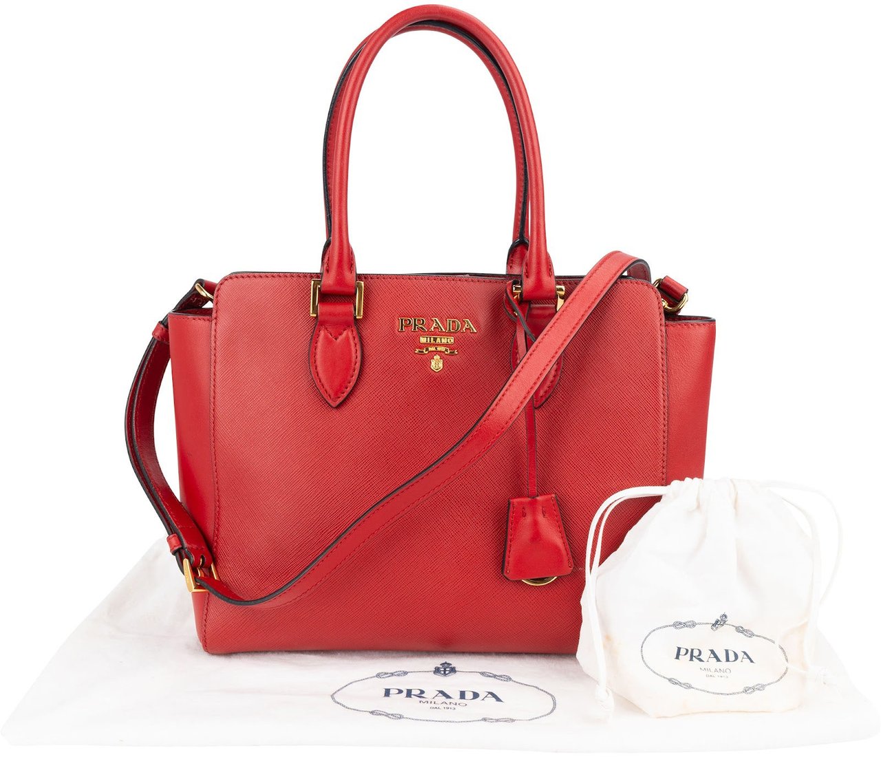 Prada Prada Saffiano Leather Tote Handbag Rood