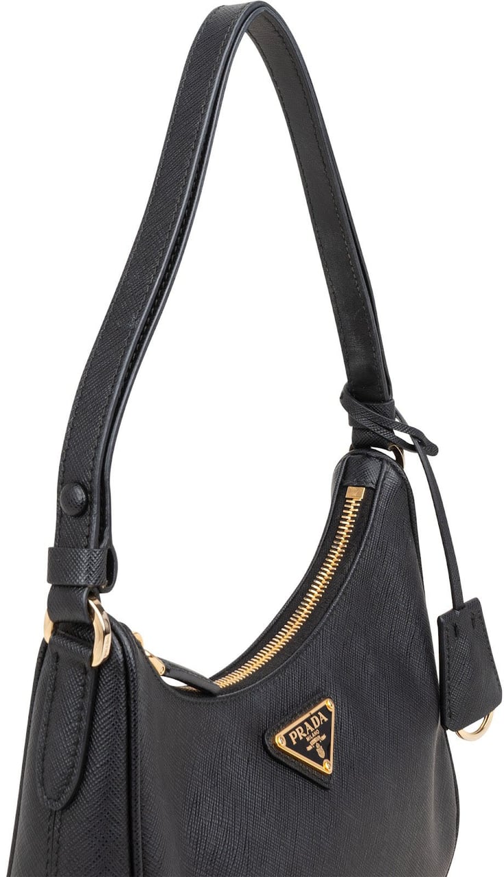 Prada Prada Saffiano Leather Triangle Re-Edition 2005 Shoulder Bag Zwart