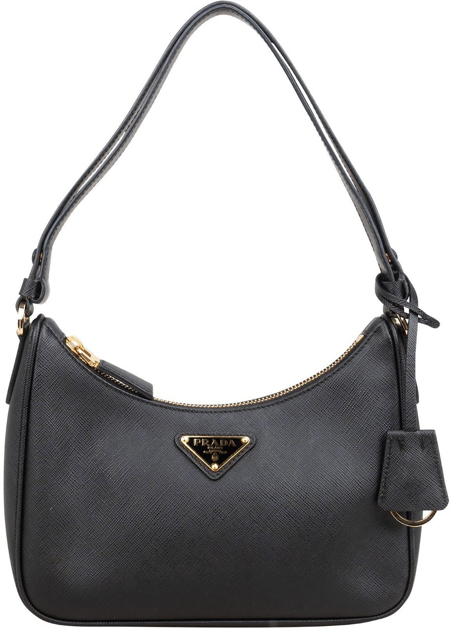 Prada Prada Saffiano Leather Triangle Re-Edition 2005 Shoulder Bag Zwart