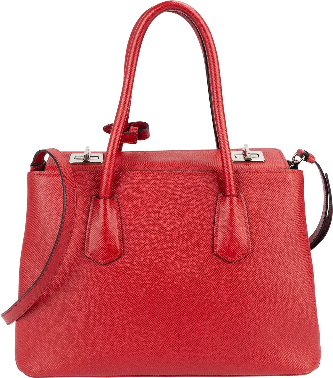 Prada Prada Red Saffiano Leather Double Handbag Rood