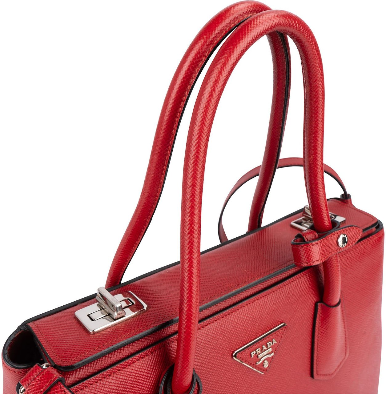 Prada Prada Red Saffiano Leather Double Handbag Rood