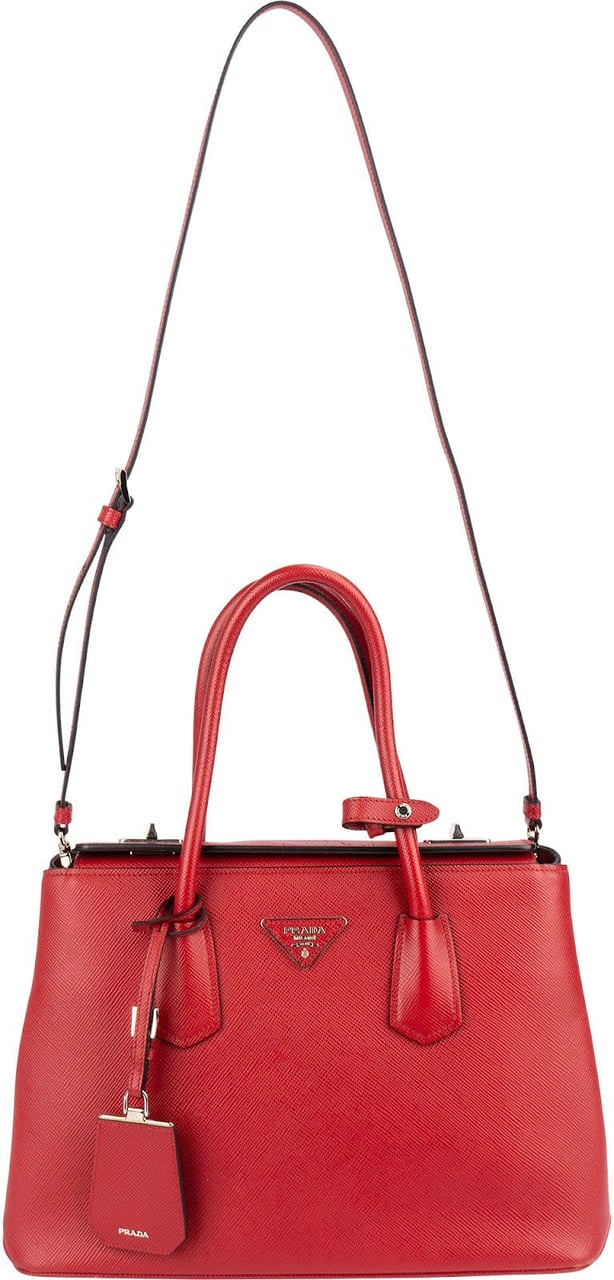Prada Prada Red Saffiano Leather Double Handbag Rood