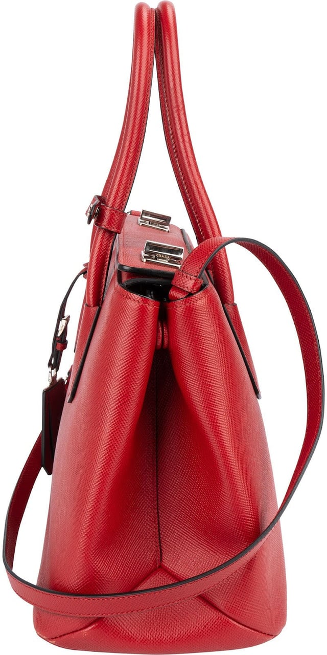 Prada Prada Red Saffiano Leather Double Handbag Rood