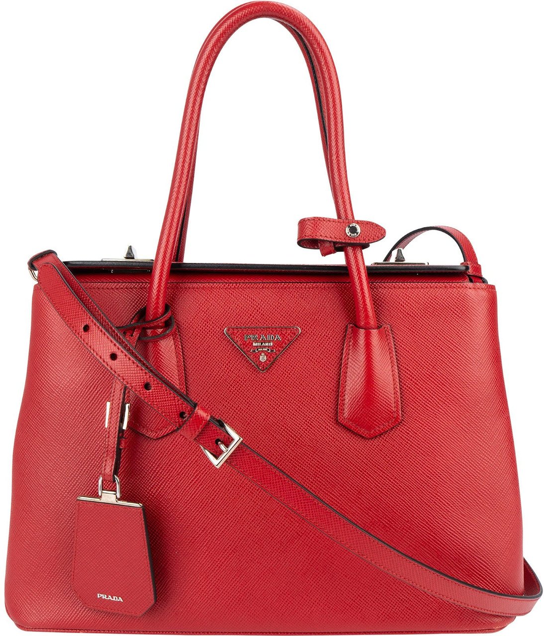 Prada Prada Red Saffiano Leather Double Handbag Rood