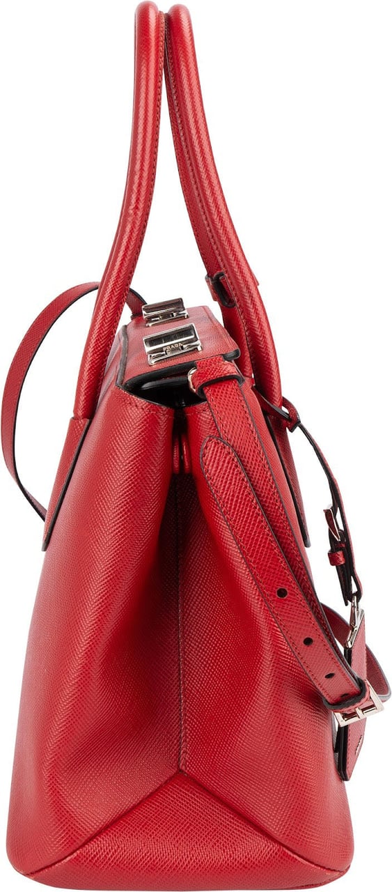 Prada Prada Red Saffiano Leather Double Handbag Rood