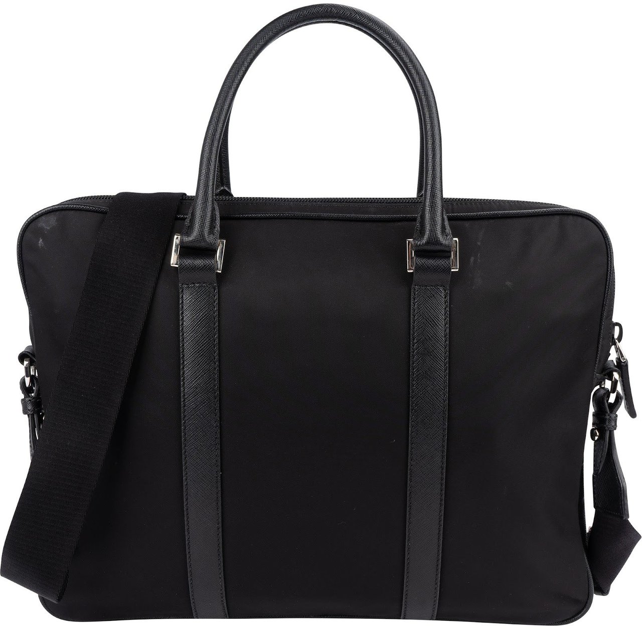 Prada Prada Nylon Saffiano Leather Triangle Business Handbag Zwart