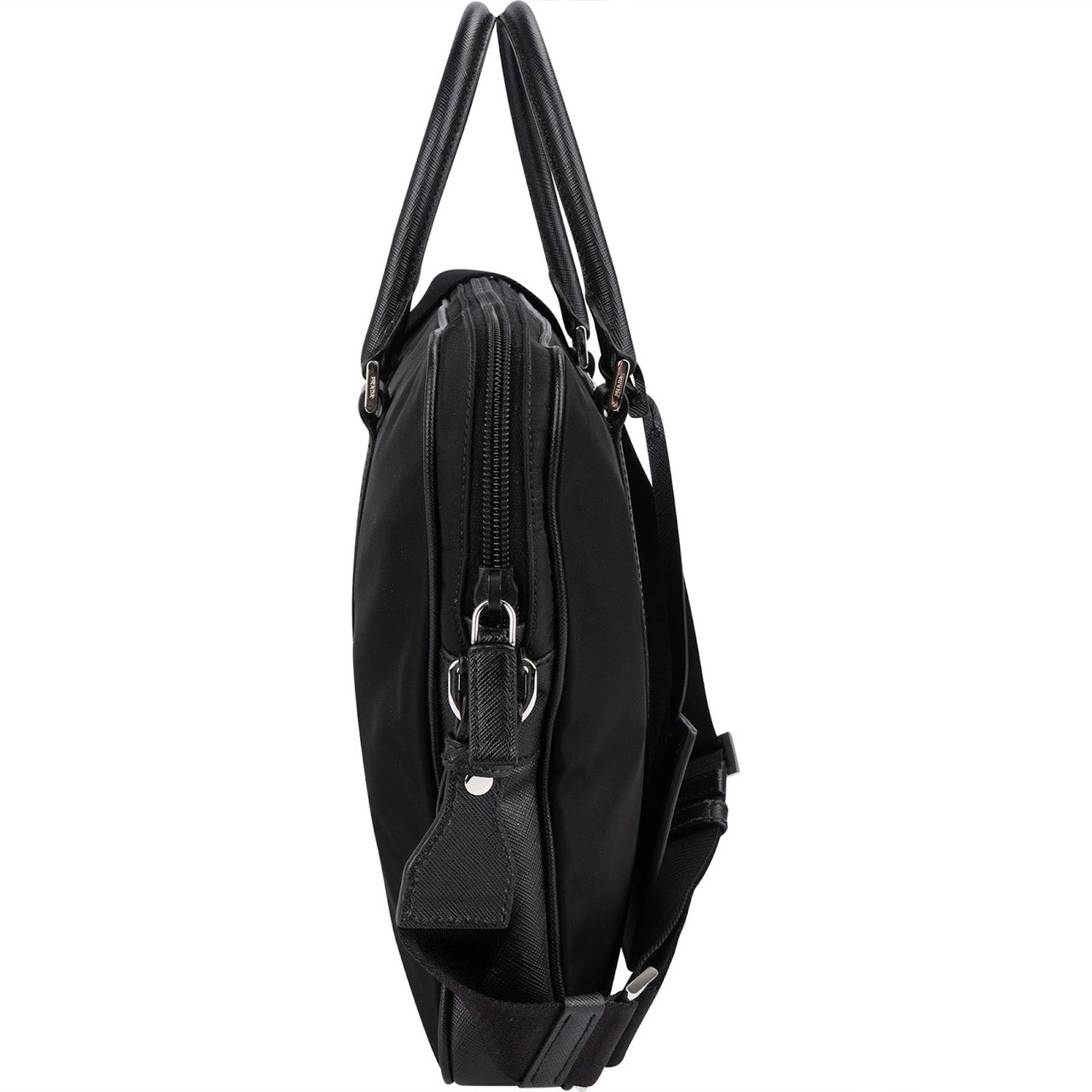 Prada Prada Nylon Saffiano Leather Triangle Business Handbag Zwart