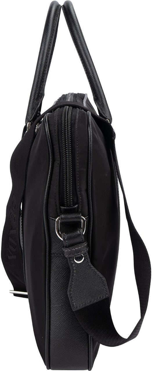 Prada Prada Nylon Saffiano Leather Triangle Business Handbag Zwart