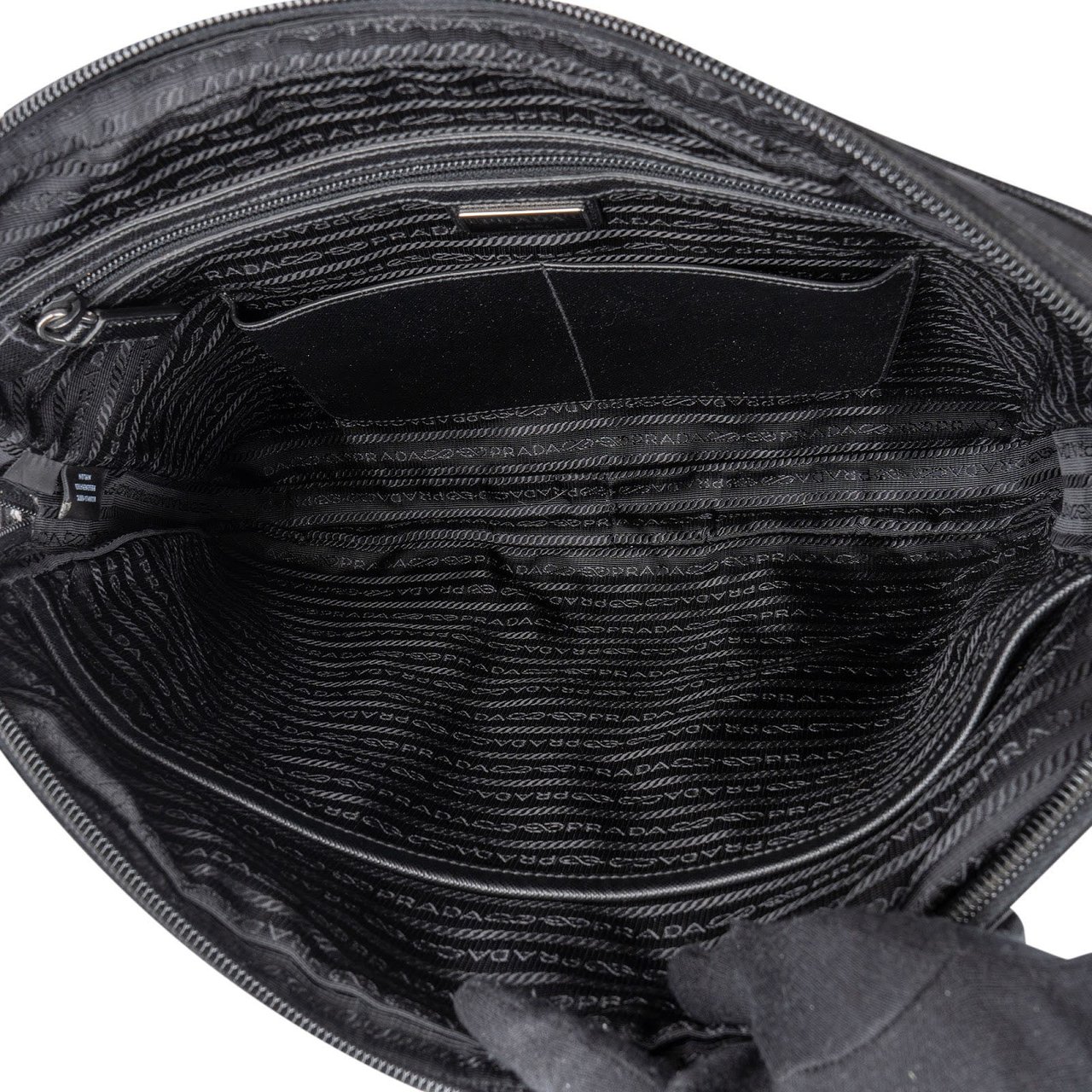Prada Prada Nylon Saffiano Leather Triangle Business Handbag Zwart